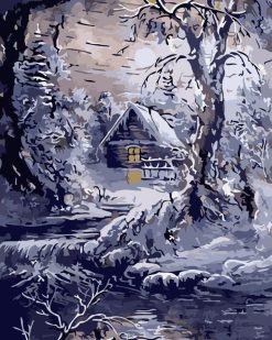 Figuredart Maison Et Rivire En Hiver | Paysages