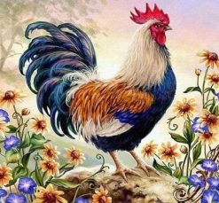 Figuredart Broderie Diamant - Coq Parmi Les Fleurs | Broderie Diamant Animaux